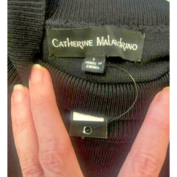 Catherine Malandrino Black Pullover Knit Sweater Blouse Sequin Sheer Sleeves L - Picture 5 of 7